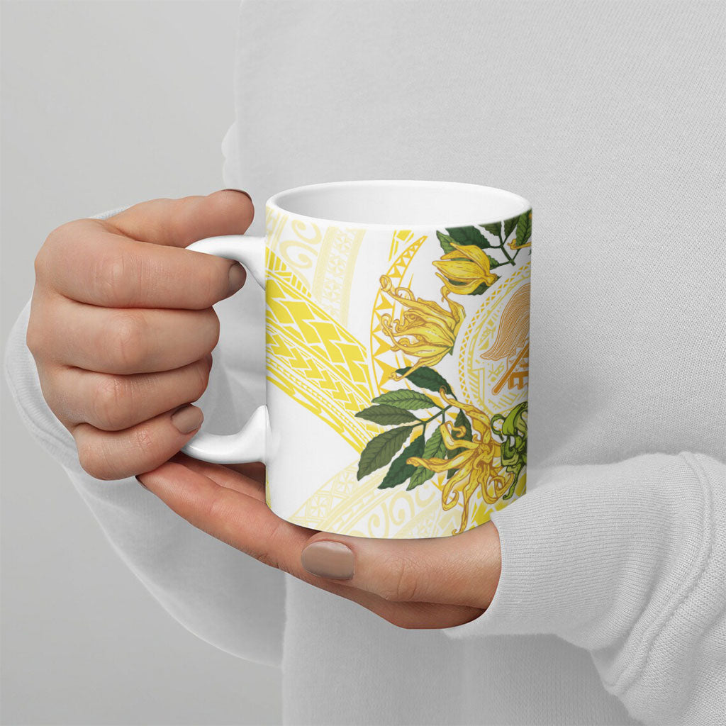 Samoa Moso'oi Flowers Tatau Ceramic Mug Festive Golden White LT7 - Polynesian Pride