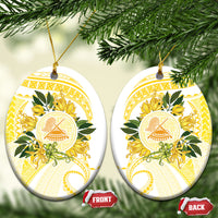 Samoa Moso'oi Flowers Tatau Ceramic Ornament Festive Golden White LT7 Oval Gold - Polynesian Pride
