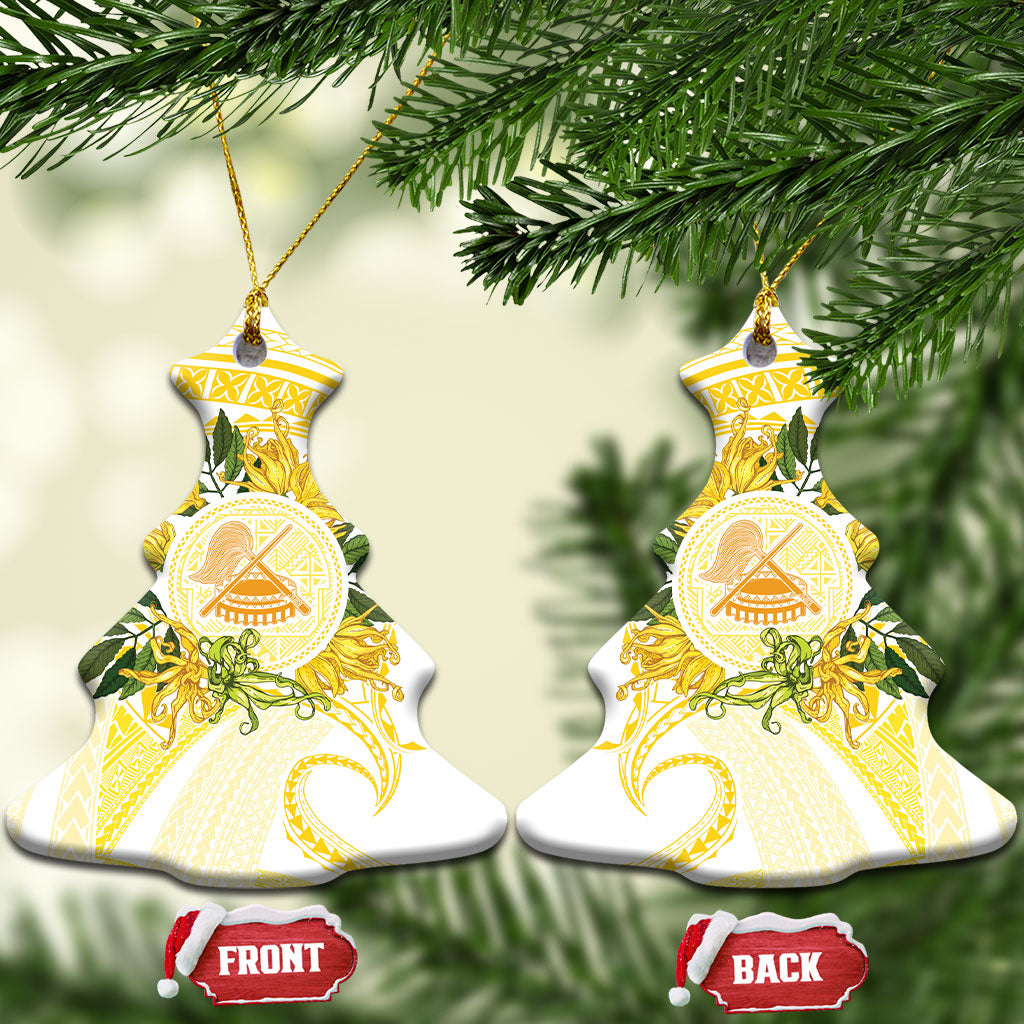 Samoa Moso'oi Flowers Tatau Ceramic Ornament Festive Golden White LT7 Christmas Tree Gold - Polynesian Pride