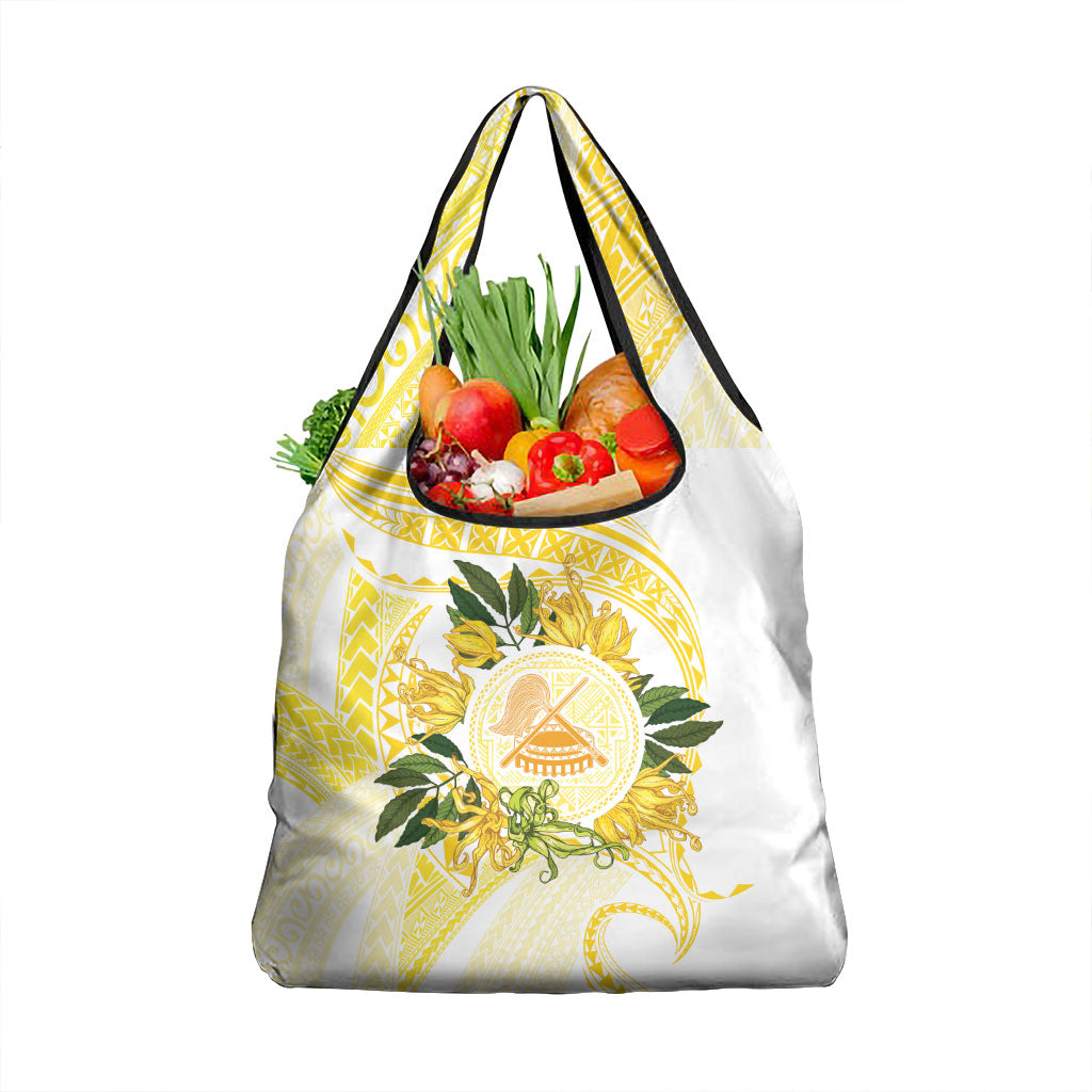 Samoa Moso'oi Flowers Tatau Grocery Bag Festive Golden White LT7 1-pack One Size Gold - Polynesian Pride
