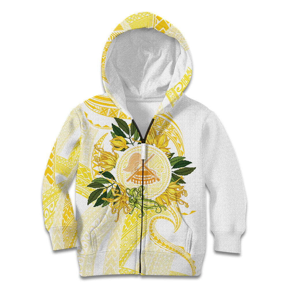 Samoa Moso'oi Flowers Tatau Kid Hoodie Festive Golden White LT7 Zip Hoodie Gold - Polynesian Pride