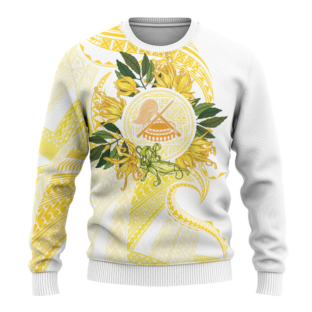 Samoa Moso'oi Flowers Tatau Ugly Christmas Sweater Festive Golden White LT7 - Polynesian Pride