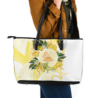 Samoa Moso'oi Flowers Tatau Leather Tote Bag Festive Golden White LT7 - Polynesian Pride