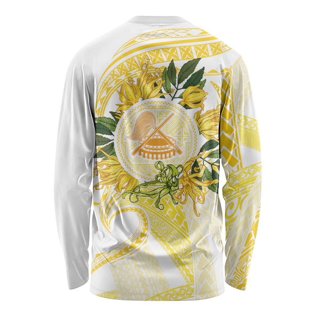 Samoa Moso'oi Flowers Tatau Long Sleeve Shirt Festive Golden White LT7 - Polynesian Pride