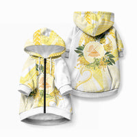 Samoa Moso'oi Flowers Tatau Pet Hoodie Festive Golden White LT7 Zip-up Gold - Polynesian Pride