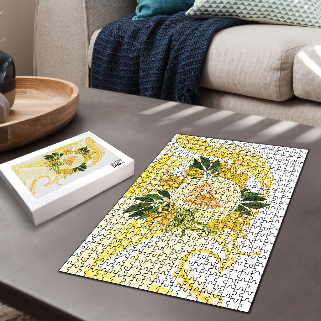 Samoa Moso'oi Flowers Tatau Puzzle Festive Golden White LT7 - Polynesian Pride