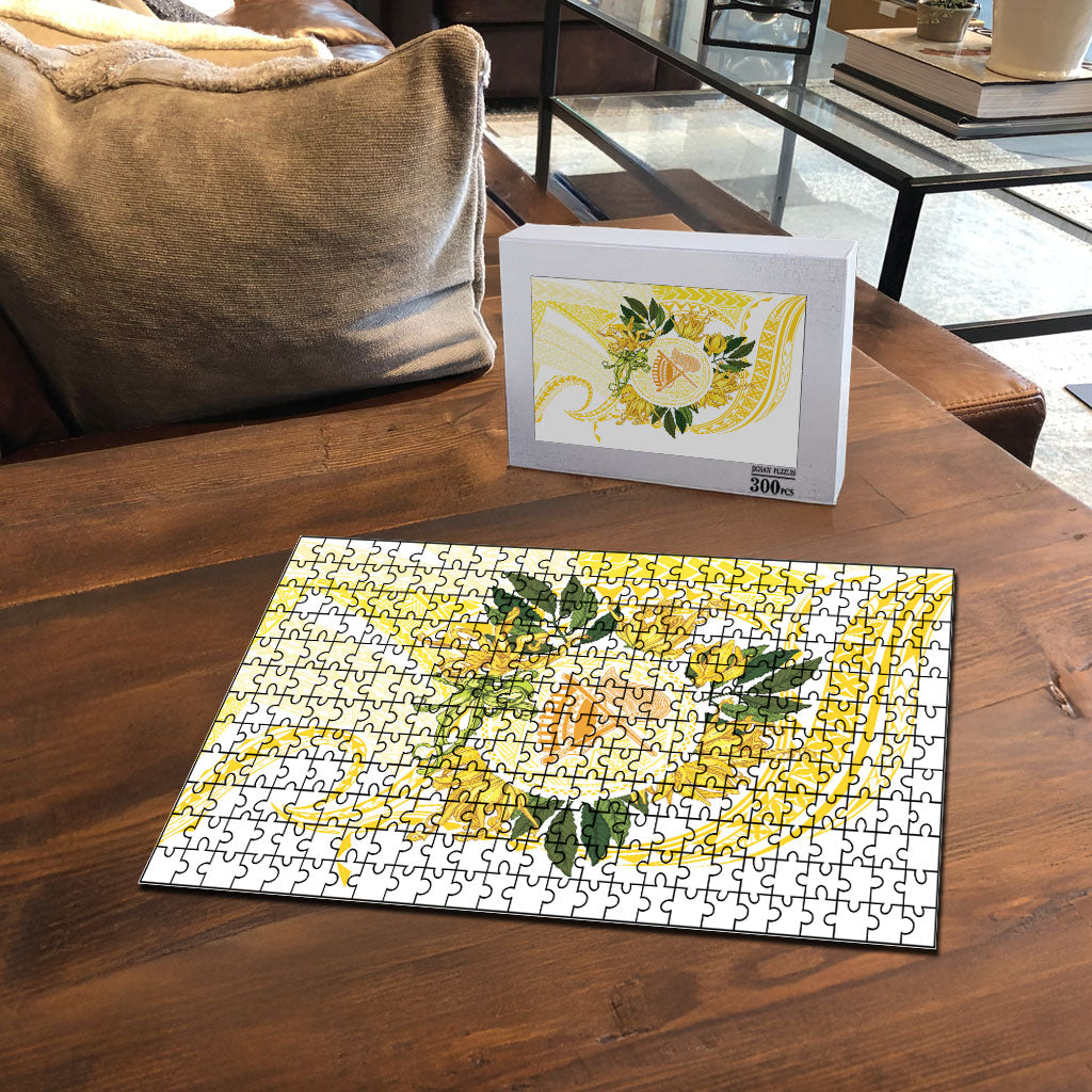 Samoa Moso'oi Flowers Tatau Puzzle Festive Golden White LT7 - Polynesian Pride