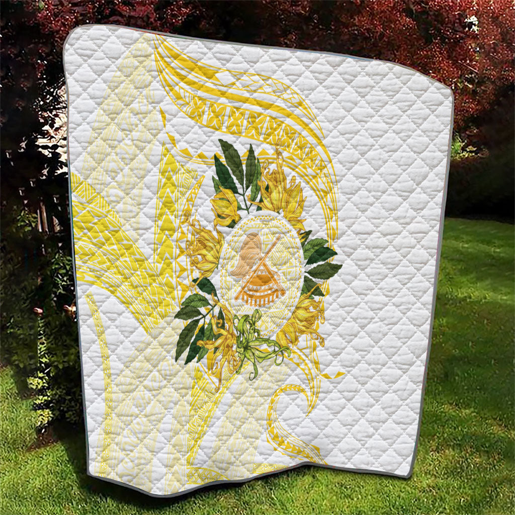 Samoa Moso'oi Flowers Tatau Quilt Festive Golden White LT7 - Polynesian Pride