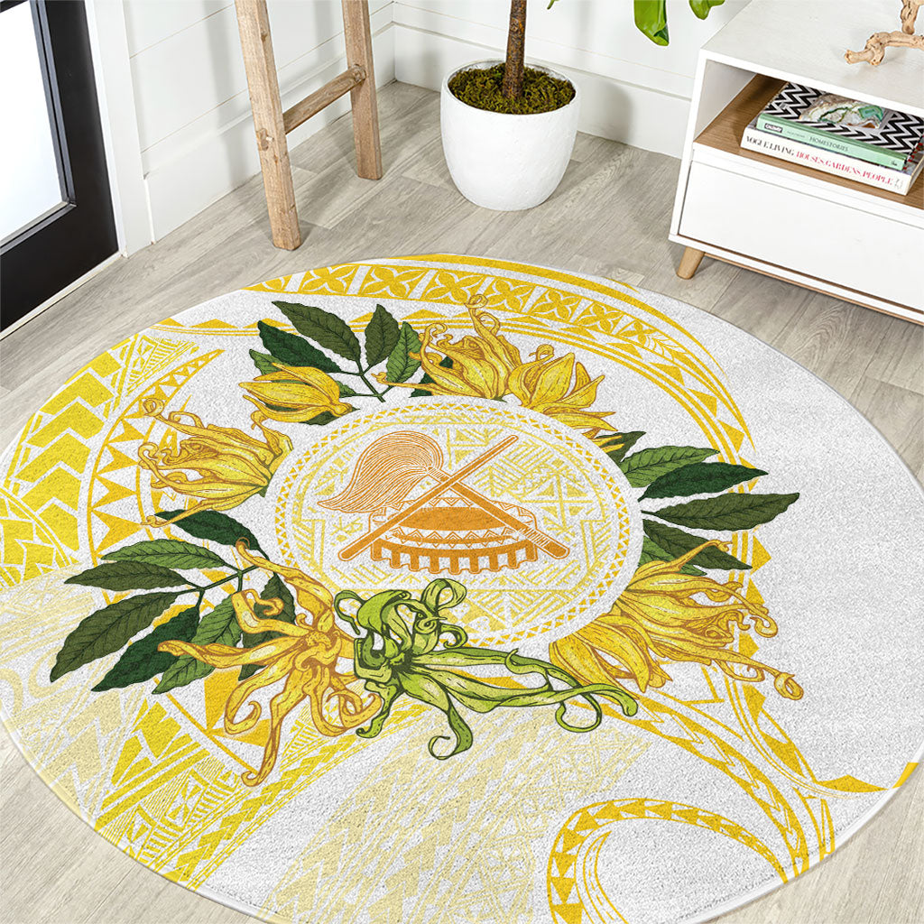 Samoa Moso'oi Flowers Tatau Round Carpet Festive Golden White LT7 Gold - Polynesian Pride