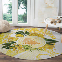 Samoa Moso'oi Flowers Tatau Round Carpet Festive Golden White LT7 - Polynesian Pride