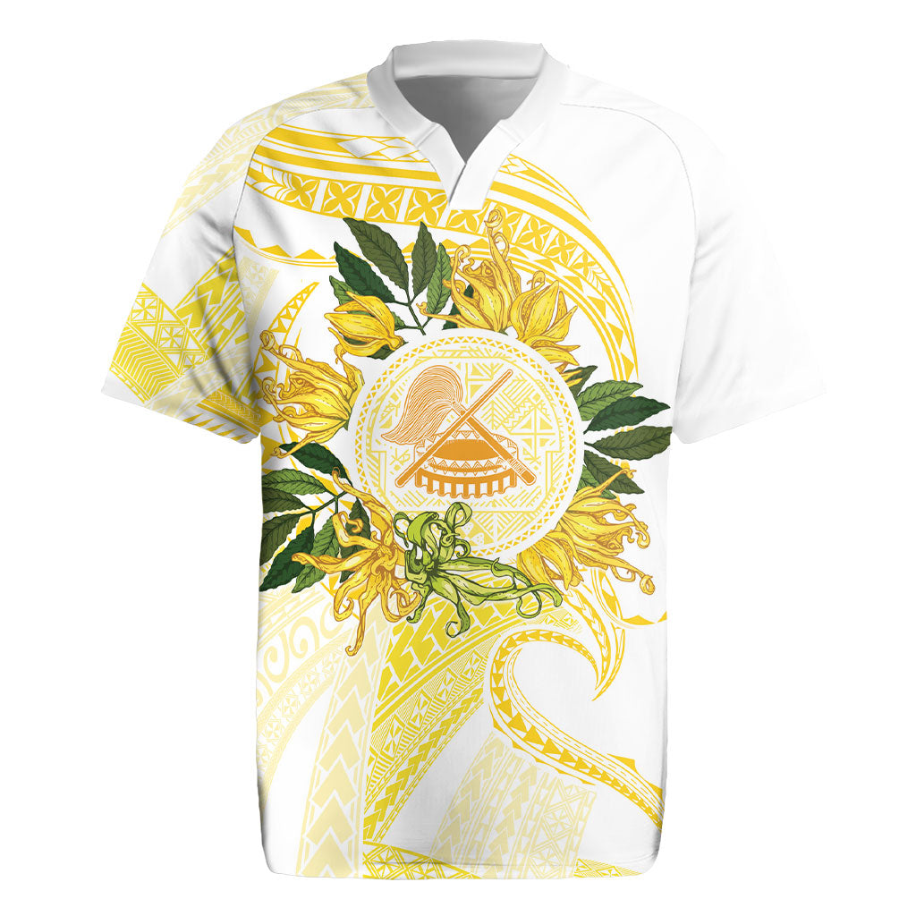 Samoa Moso'oi Flowers Tatau Rugby Jersey Festive Golden White LT7 Gold - Polynesian Pride