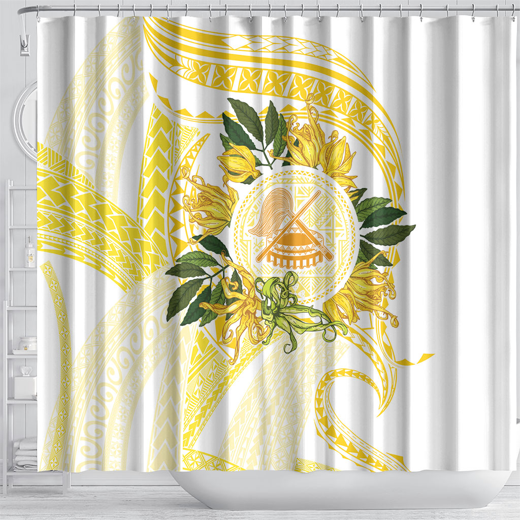 Samoa Moso'oi Flowers Tatau Shower Curtain Festive Golden White LT7 - Polynesian Pride