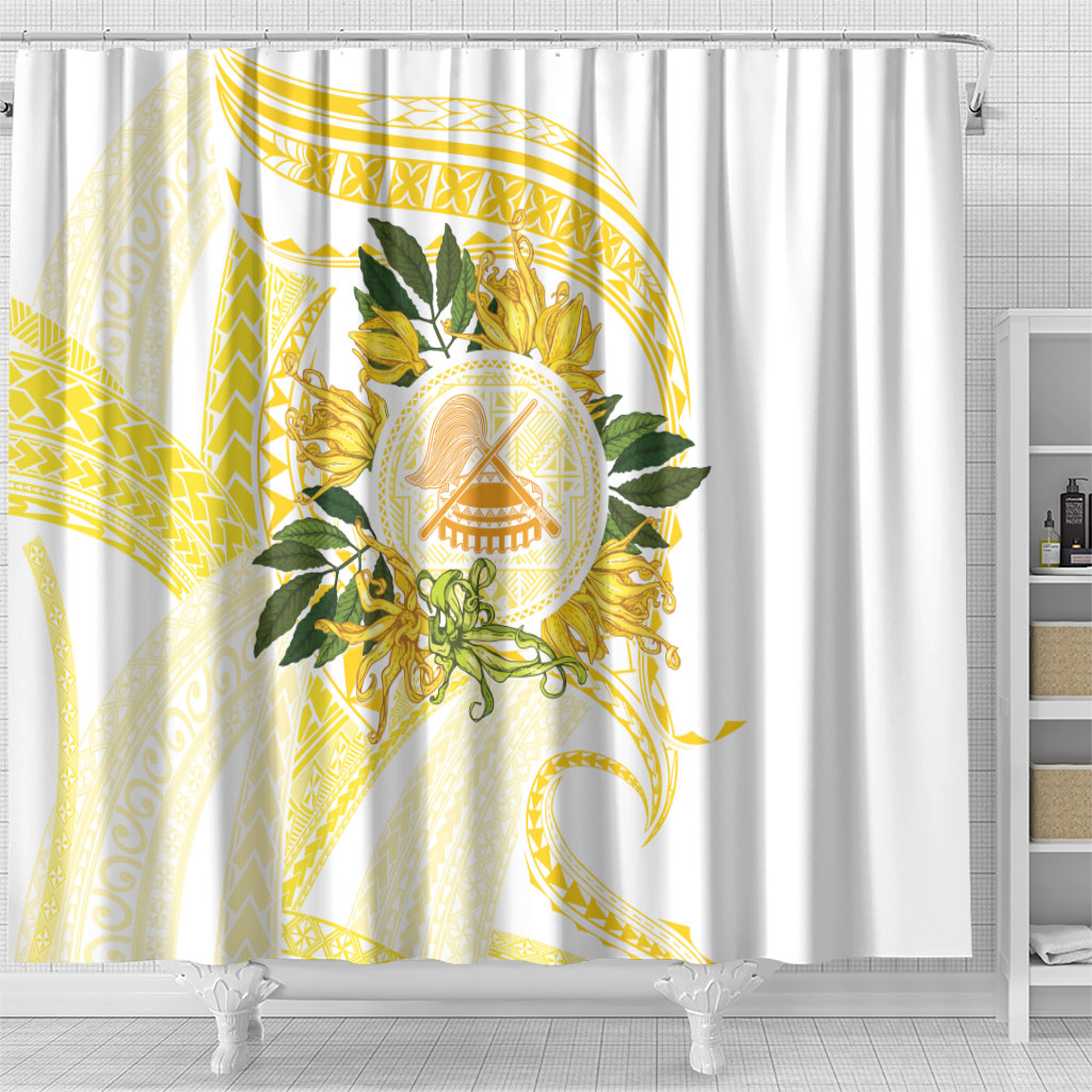 Samoa Moso'oi Flowers Tatau Shower Curtain Festive Golden White LT7 - Polynesian Pride