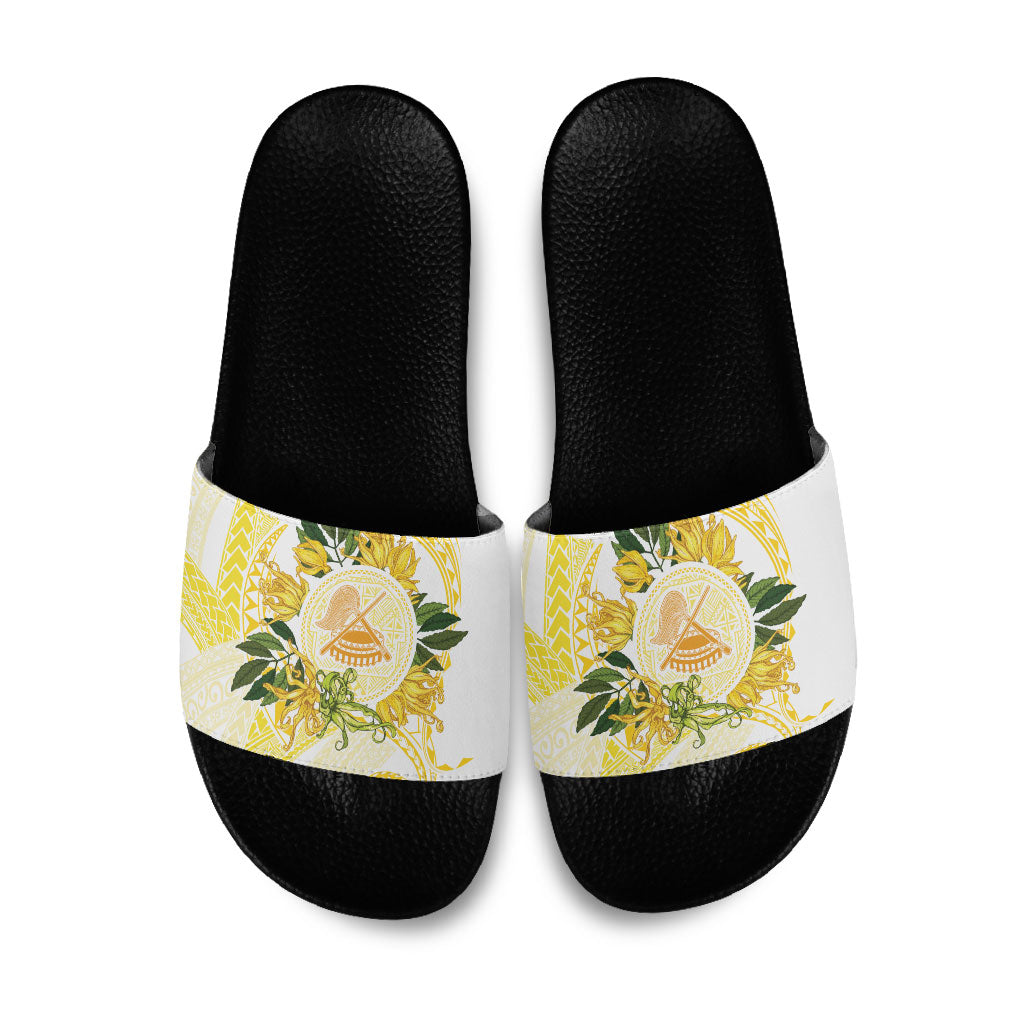 Samoa Moso'oi Flowers Tatau Slide Sandals Festive Golden White LT7 Gold - Polynesian Pride