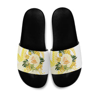 Samoa Moso'oi Flowers Tatau Slide Sandals Festive Golden White LT7 Gold - Polynesian Pride