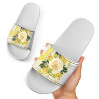 Samoa Moso'oi Flowers Tatau Slide Sandals Festive Golden White LT7 - Polynesian Pride