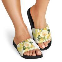 Samoa Moso'oi Flowers Tatau Slide Sandals Festive Golden White LT7 - Polynesian Pride