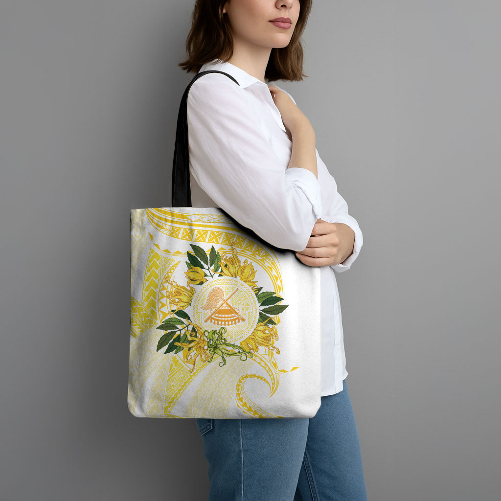 Samoa Moso'oi Flowers Tatau Tote Bag Festive Golden White LT7 - Polynesian Pride