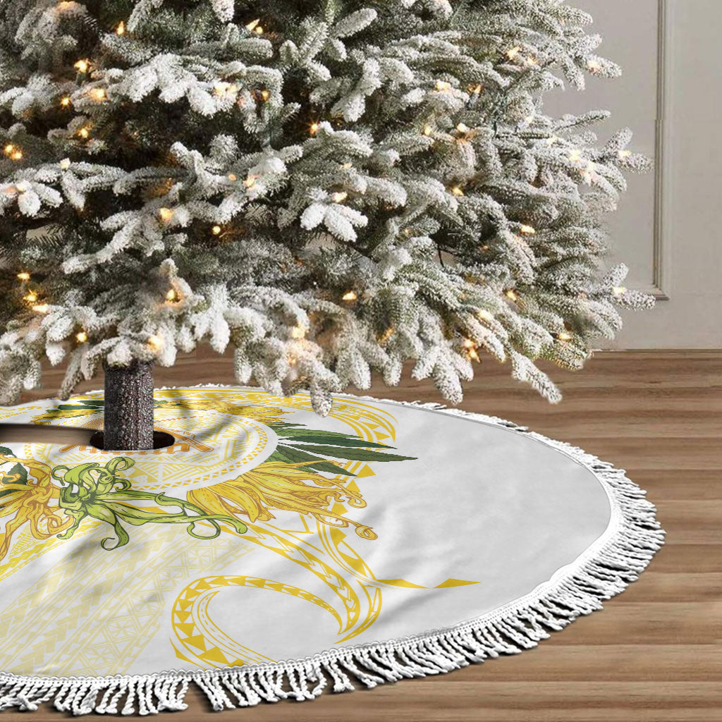 Samoa Moso'oi Flowers Tatau Tree Skirt Festive Golden White LT7 - Polynesian Pride