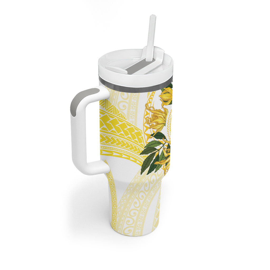 Samoa Moso'oi Flowers Tatau Tumbler With Handle Festive Golden White LT7 - Polynesian Pride