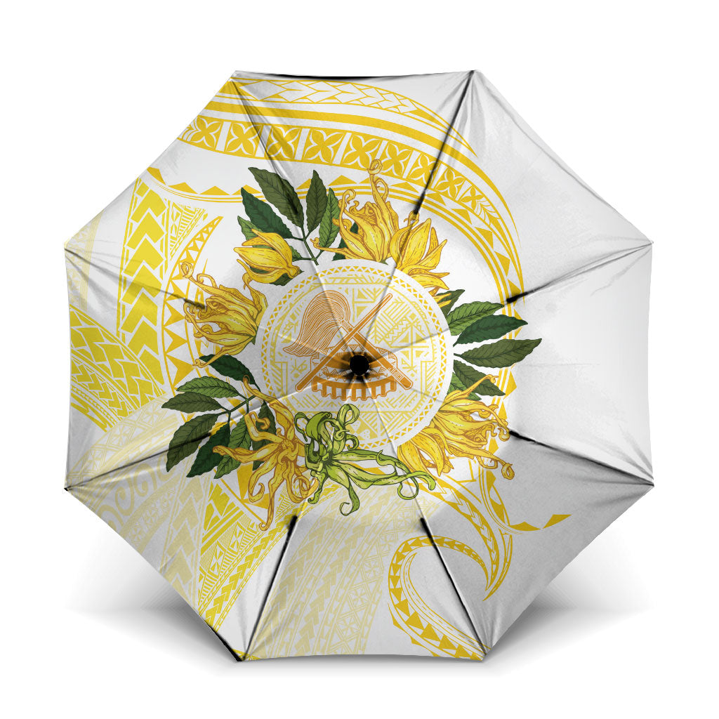 Samoa Moso'oi Flowers Tatau Umbrella Festive Golden White LT7 One Size Folded 11.42 inch Opened Diameter 37.4 inch Gold - Polynesian Pride