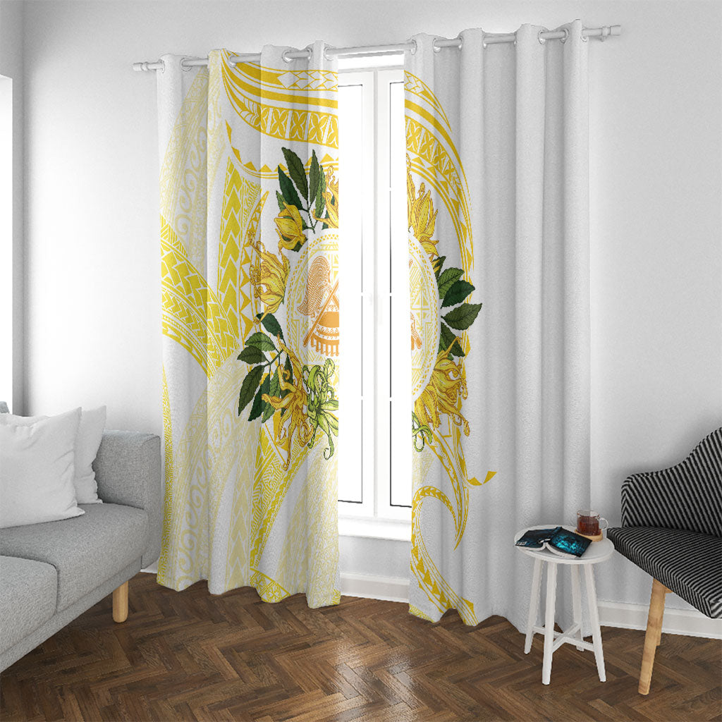 Samoa Moso'oi Flowers Tatau Window Curtain Festive Golden White LT7 With Grommets Gold - Polynesian Pride