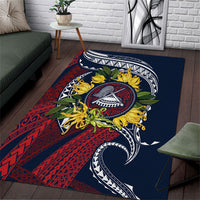 Samoa Moso'oi Flowers Tatau Area Rug Festive National Color LT7 Blue Red - Polynesian Pride
