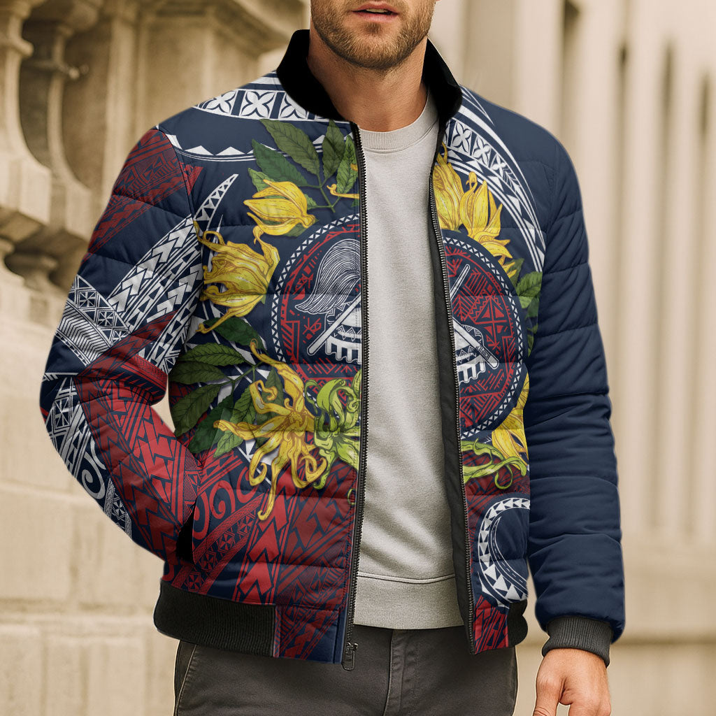 Samoa Moso'oi Flowers Tatau Bomber Puffer Jacket Festive National Color LT7 - Polynesian Pride