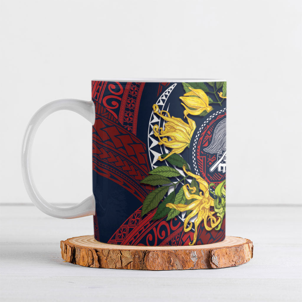 Samoa Moso'oi Flowers Tatau Ceramic Mug Festive National Color LT7 Blue Red - Polynesian Pride