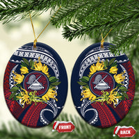 Samoa Moso'oi Flowers Tatau Ceramic Ornament Festive National Color LT7 Oval Blue Red - Polynesian Pride