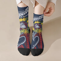 Samoa Moso'oi Flowers Tatau Crew Socks Festive National Color LT7 Crew Socks Blue Red - Polynesian Pride