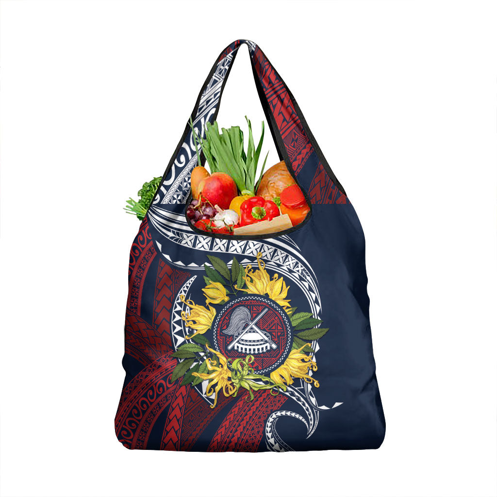 Samoa Moso'oi Flowers Tatau Grocery Bag Festive National Color LT7 1-pack One Size Blue Red - Polynesian Pride