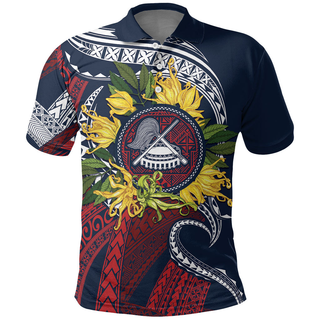 Samoa Moso'oi Flowers Tatau Polo Shirt Festive National Color LT7 Blue Red - Polynesian Pride