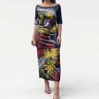 Samoa Moso'oi Flowers Tatau Puletasi Festive National Color LT7 Long Dress Blue Red - Polynesian Pride