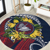 Samoa Moso'oi Flowers Tatau Round Carpet Festive National Color LT7 Blue Red - Polynesian Pride