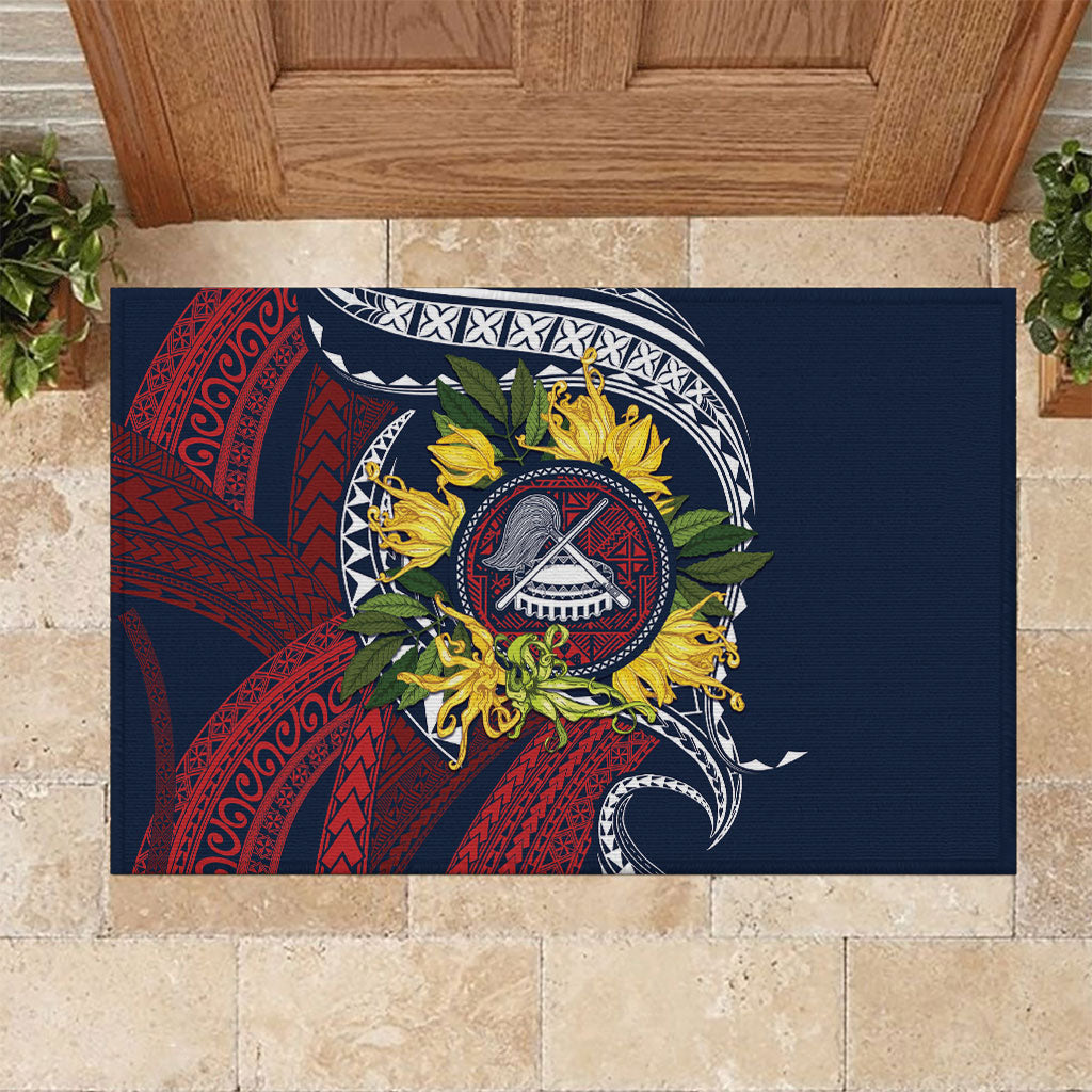 Samoa Moso'oi Flowers Tatau Rubber Doormat Festive National Color LT7 Blue Red - Polynesian Pride