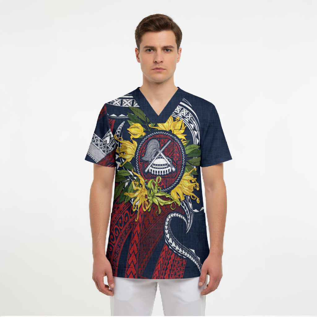Samoa Moso'oi Flowers Tatau Scrub Top Festive National Color LT7 - Polynesian Pride