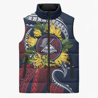 Samoa Moso'oi Flowers Tatau Sleeveless Puffer Jacket Festive National Color LT7 Unisex Blue Red - Polynesian Pride