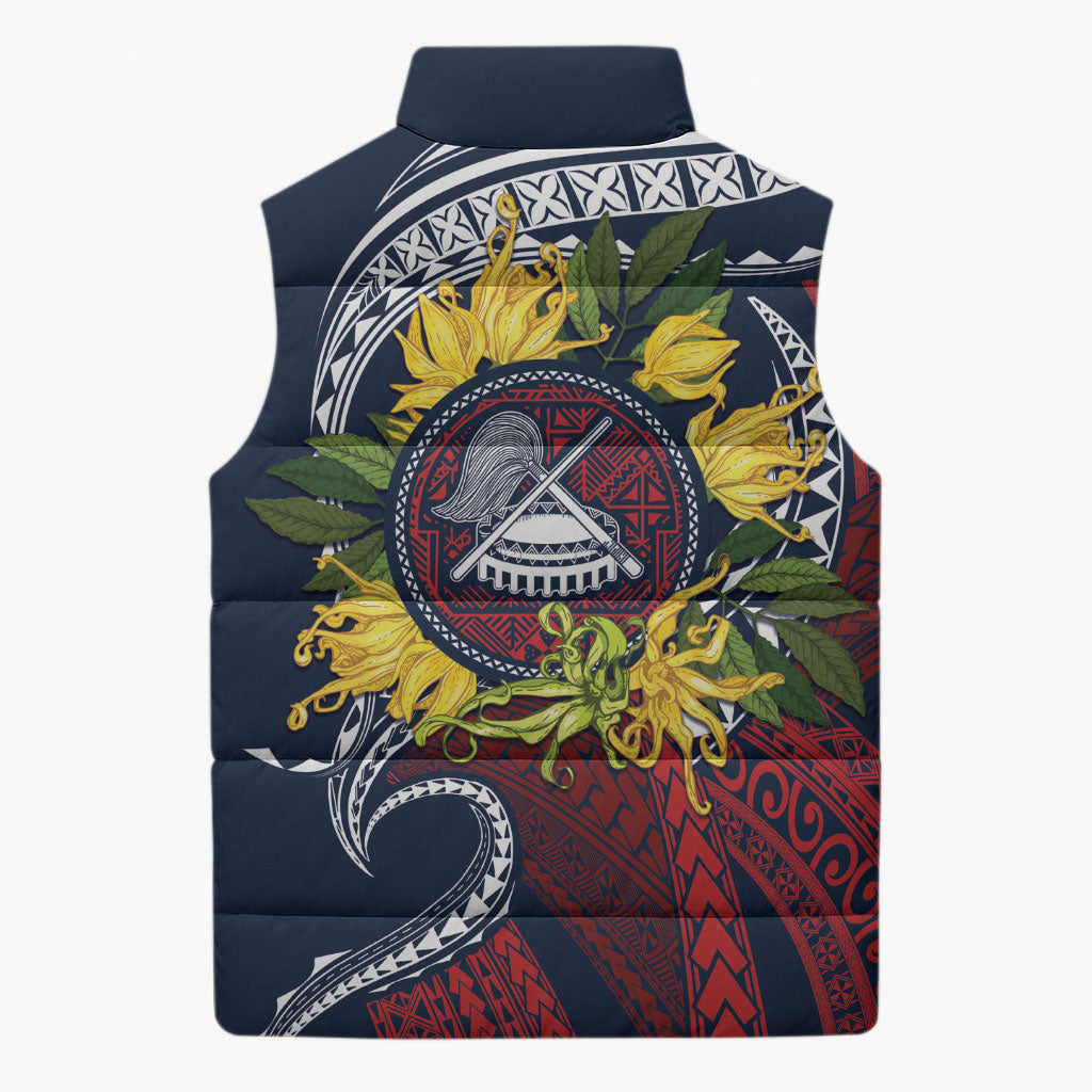 Samoa Moso'oi Flowers Tatau Sleeveless Puffer Jacket Festive National Color LT7 - Polynesian Pride