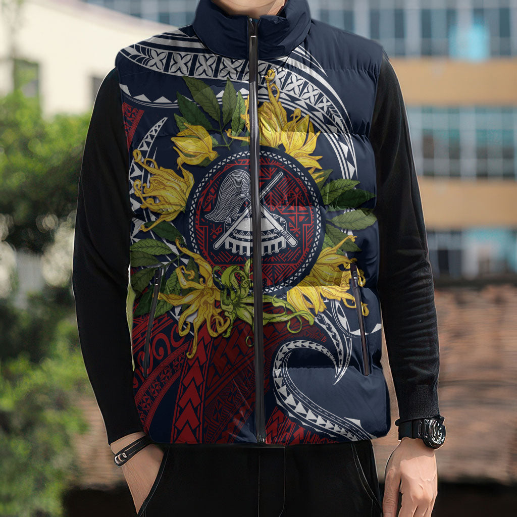 Samoa Moso'oi Flowers Tatau Sleeveless Puffer Jacket Festive National Color LT7 - Polynesian Pride