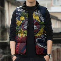 Samoa Moso'oi Flowers Tatau Sleeveless Puffer Jacket Festive National Color LT7 - Polynesian Pride