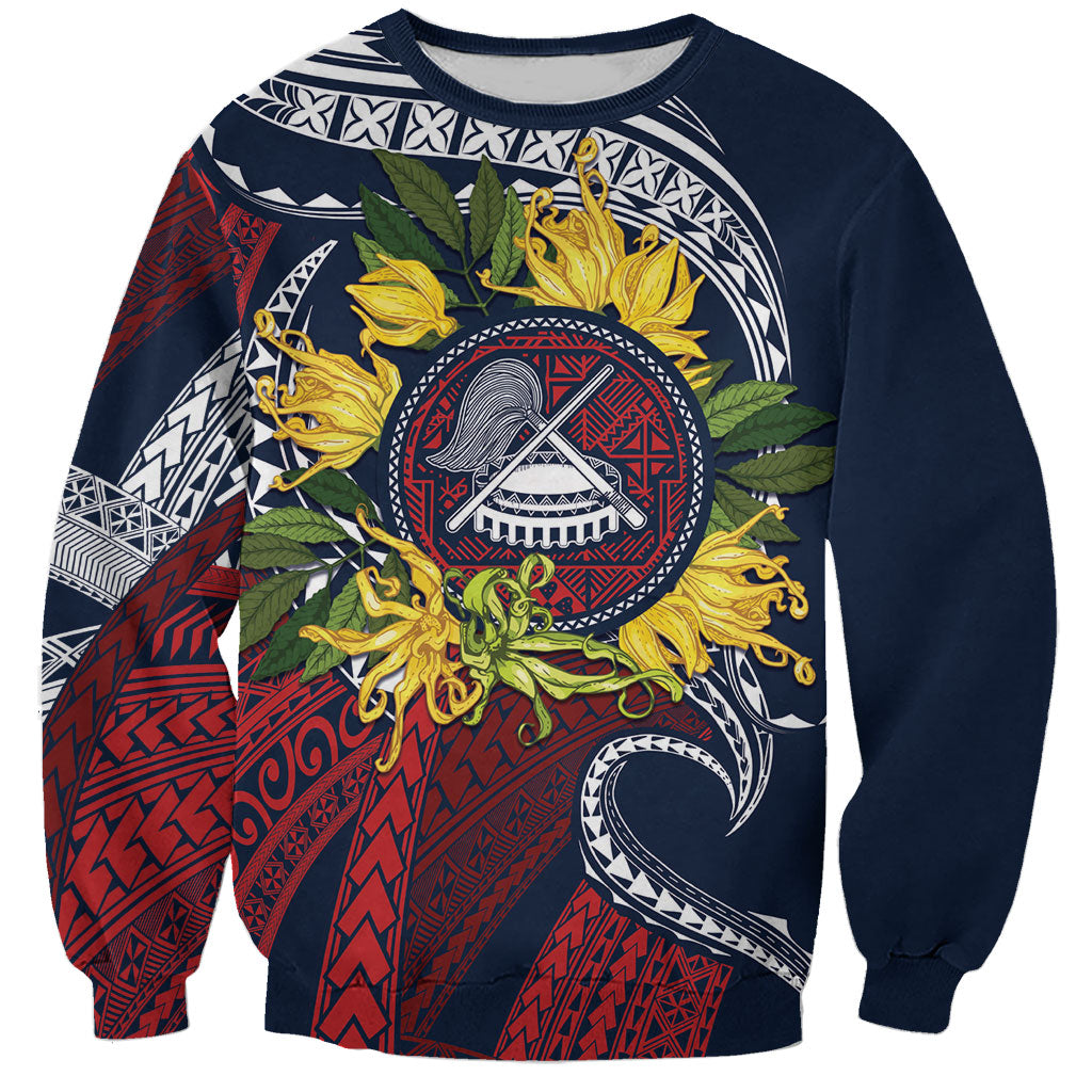 Samoa Moso'oi Flowers Tatau Sweatshirt Festive National Color LT7 Unisex Blue Red - Polynesian Pride