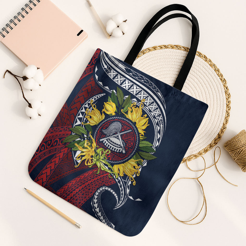 Samoa Moso'oi Flowers Tatau Tote Bag Festive National Color LT7 Black Strap One Size Blue Red - Polynesian Pride