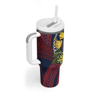 Samoa Moso'oi Flowers Tatau Tumbler With Handle Festive National Color LT7 - Polynesian Pride