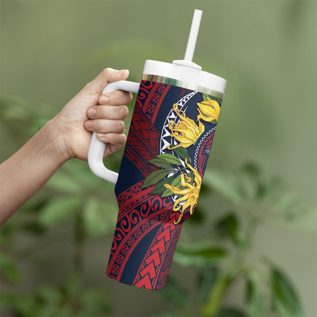 Samoa Moso'oi Flowers Tatau Tumbler With Handle Festive National Color LT7 - Polynesian Pride