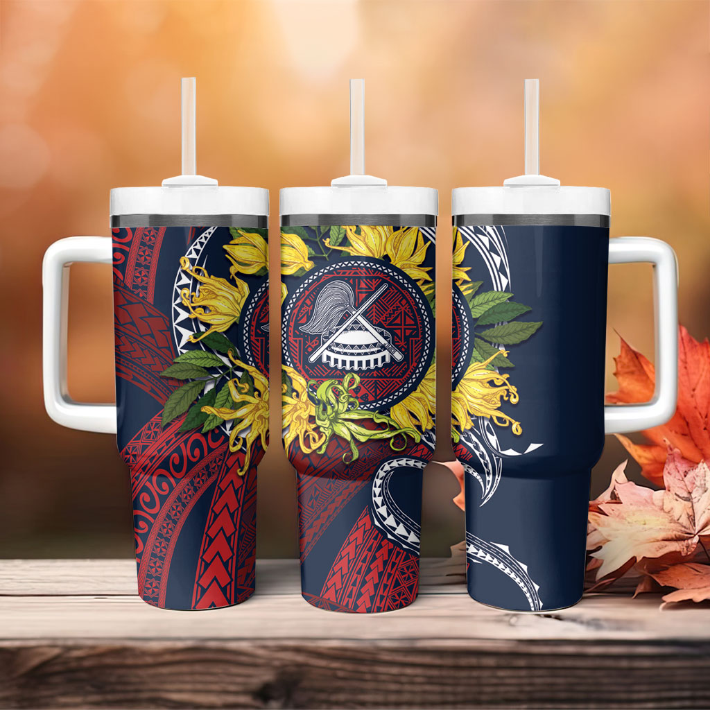 Samoa Moso'oi Flowers Tatau Tumbler With Handle Festive National Color LT7 - Polynesian Pride