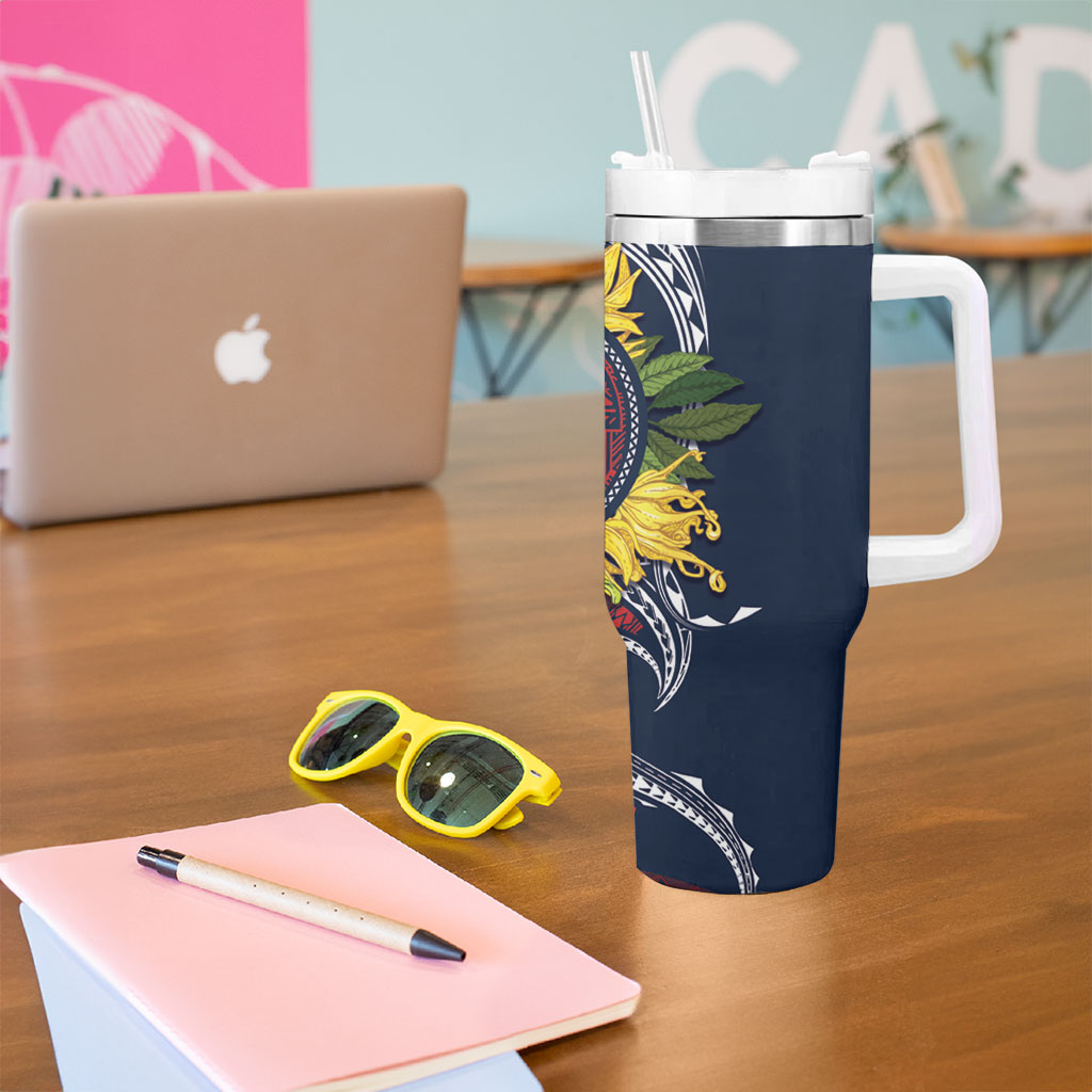 Samoa Moso'oi Flowers Tatau Tumbler With Handle Festive National Color LT7 - Polynesian Pride