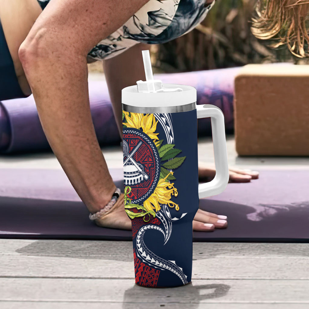 Samoa Moso'oi Flowers Tatau Tumbler With Handle Festive National Color LT7 - Polynesian Pride