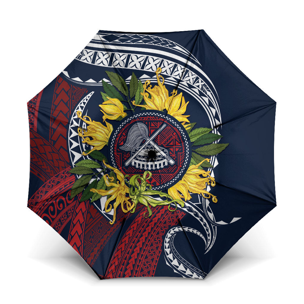 Samoa Moso'oi Flowers Tatau Umbrella Festive National Color LT7 One Size Folded 11.42 inch Opened Diameter 37.4 inch Blue Red - Polynesian Pride