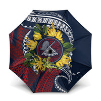 Samoa Moso'oi Flowers Tatau Umbrella Festive National Color LT7 One Size Folded 11.42 inch Opened Diameter 37.4 inch Blue Red - Polynesian Pride